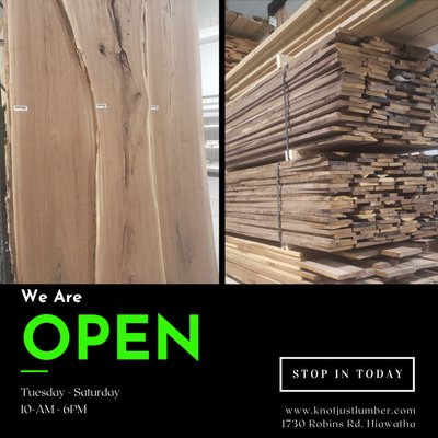 We. Are. Open.

We're excited to offer Eastern Iowa's woodworkers a place to find the materials for their next project.

See you soon!