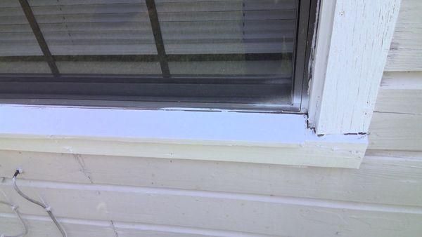 Unsealed windows n sills letting water damage the wood trim and siding and framing behind that