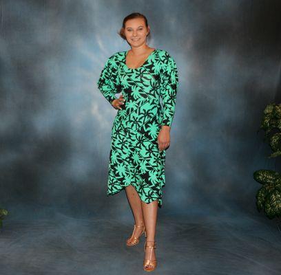 Green & black tropical print bodysuit & skirt is great for dance teachers or for ballroom practice & parties.