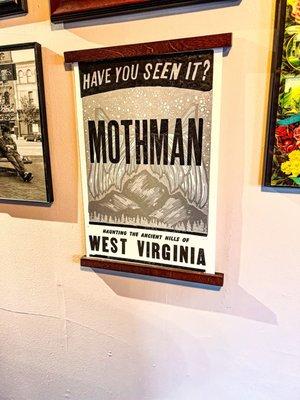 The menu and decor in the shop incorporates the local lore the West Virginia Mothman!