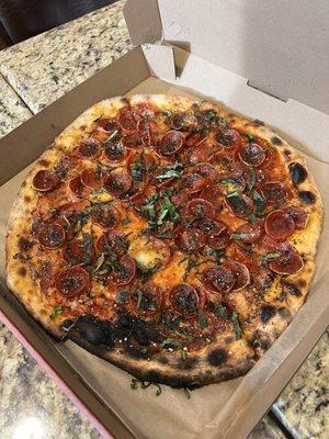 Pepperoni pizza with hot honey