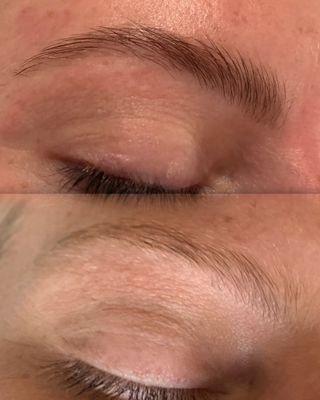 Before and after eyebrow tinting and shaping