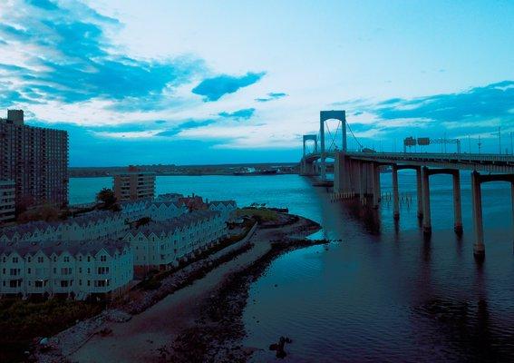 drone photography looking our Whitestone bridge.