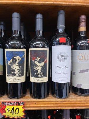 Prisoner Red or Stags Leap Cab $40 each while supllies last