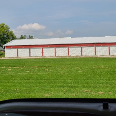 Exposed fastener steel roof on storage units