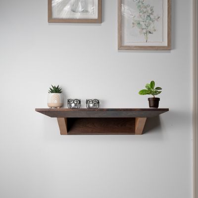 Walnut and Beech floating table with a French cleat.  Modern design and one of a kind.