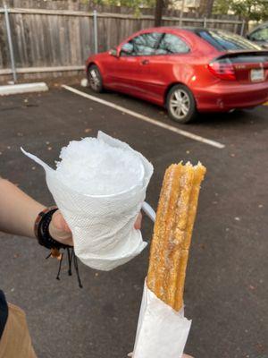 piña colada snowcone and a Churro