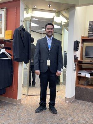 Trying on the suit coat I ended up selecting for the first time. I really liked it immediately.