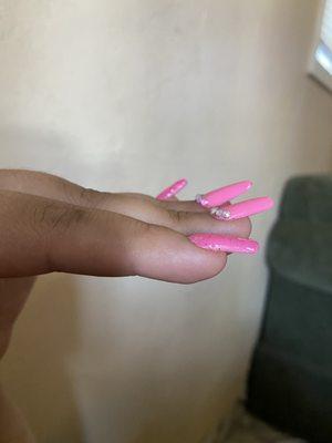 Nails pointing upright instead of straight.