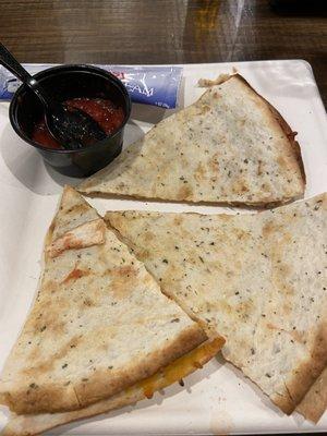 Chicken Quesadilla, half eaten, was really good.