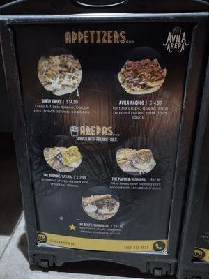 Appetizers menu