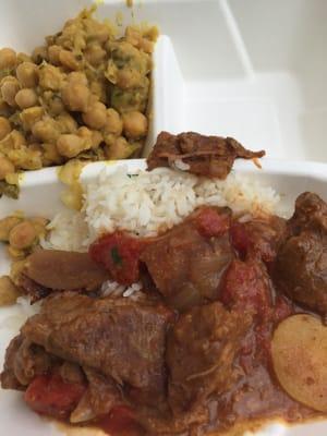 Lamb curry on a bed of rice with chick peas as a side :]