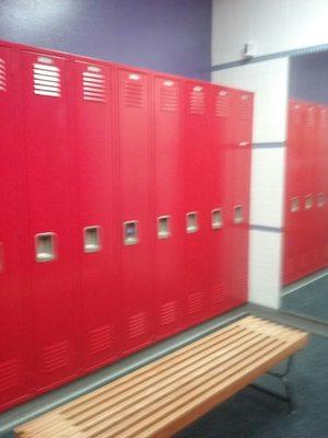 Small intimate locker room w adorable red lockers!