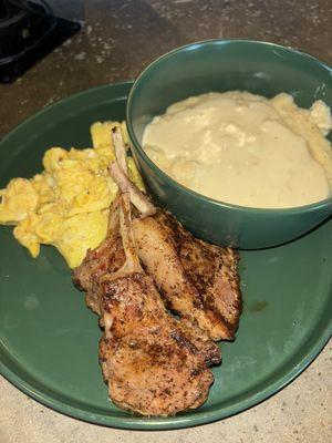 Lamb chops grits & eggs