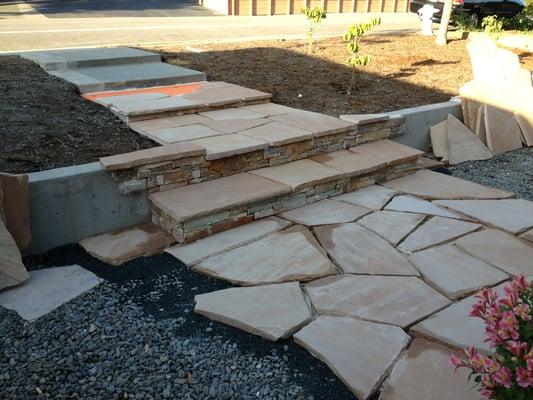 Arizona tan flagstone path, stairs and wall