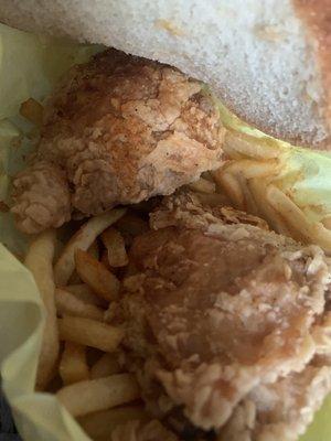 Two thigh basket (pickles, jalapeno, bread, fries, chicken thighs)