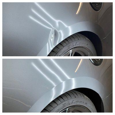 Extreme dent through a bodyline of a 2022 Camero SS