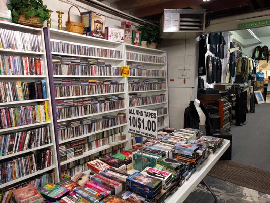 DVDs and CDs in the older building.