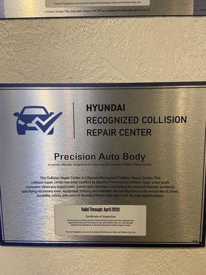 We are a Hyundai recognized collision repair shop