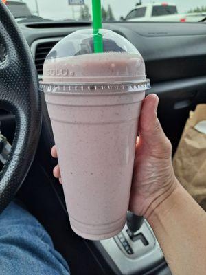 Strawberry, banana, and peanut butter protein shake!