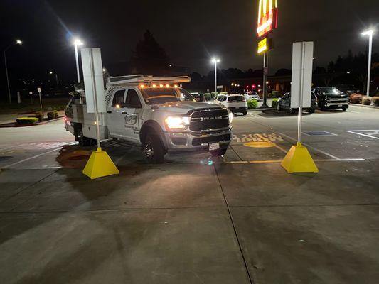 Your dirver thinks it's alright to block up three parking spots of the order pick up parking while he goes inside to order.