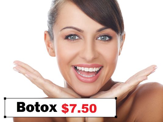 Botox or Dysport $7.50. Must purchase in package of 40 to get this price. Any unused units can be banked for a later date.