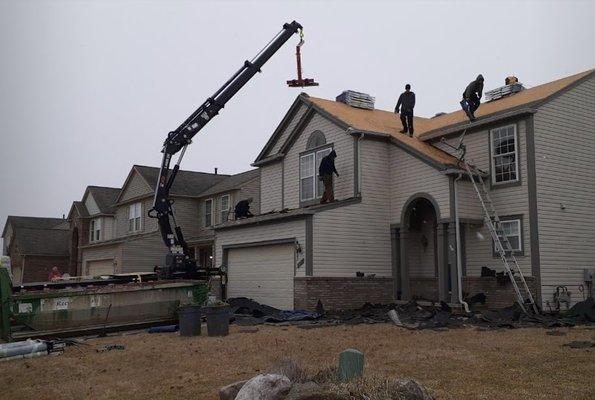 Roofing Materials being delivered and loaded for our team on this Roof Replacement.