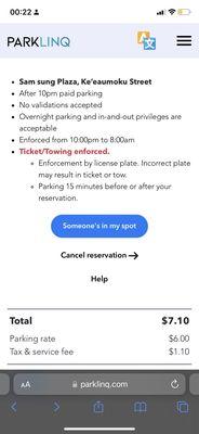 Online Parking via Parklinq