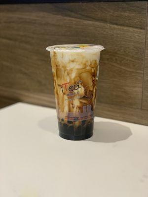 Brown sugar latte with boba.