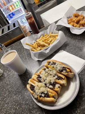 Cawfee milk, wieners all the way, fries and cheese curds