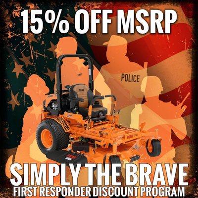 All year long - Scag offers 15% OFF to all first responders!