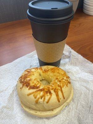 Americano 20oz and Asiago cheese bagel