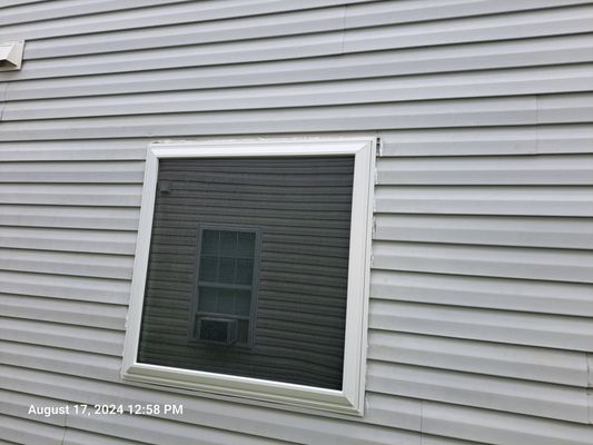 Outside window with no trim installed