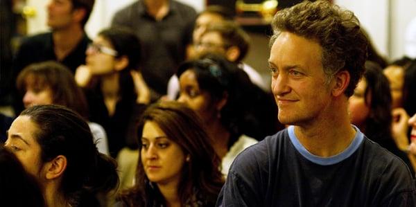 Audience listening to a talk at the Weekly Dharma Gathering, the Shambhala Center of New York's Tuesday night open house.