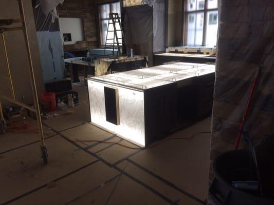 'Lumisheet' LED panels installed under counter tops.