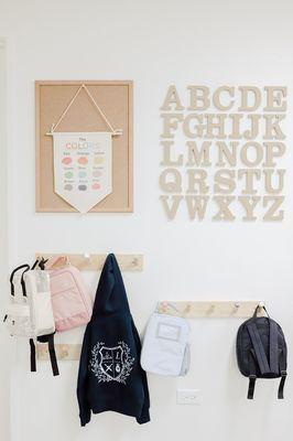 Each classroom has a space for every childs things. Here we have our back pack hooks!