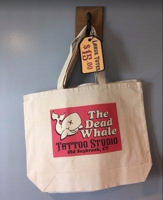 Official Dead Whale Tattoo Studio Tote Bags are available in various sizes and colors.  Be eco-conscious and fashionable.  100% cotton.