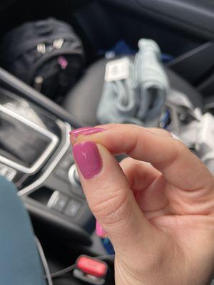 No polish on edge of nail