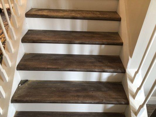 Replace that dirty, aged, and worn carpet with these beautiful, water proof and stain resistant luxury vinyl stair treads.