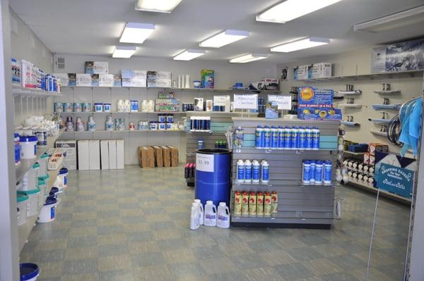 The Pool & Patio retail store has pool chemicals, filters, lights, covers, and everything you need to maintain your pool.