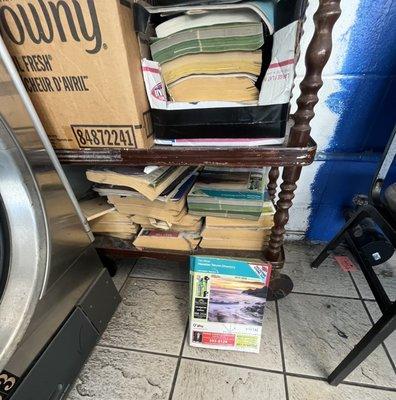 Magazine rack. How many copies of the phone book do they need?