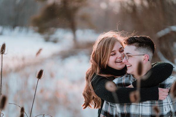 Winter engagement session at Reinstein Woods