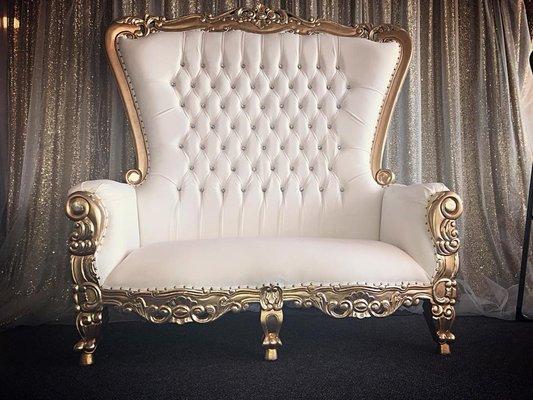 Baroque Loveseat with sequin backdrop, call today!