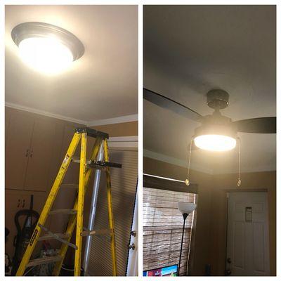 Want to convert your light fixture into a ceiling fan? Give us a call and let us take care of all your home improvement needs!