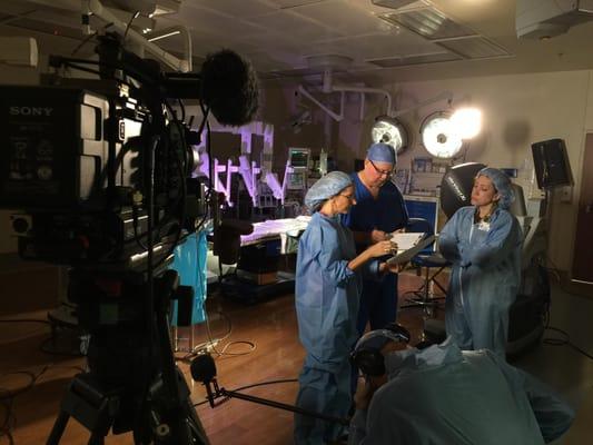 Producer Lori Smith on set with the medical and marketing team at Bethesda Heart Hospital