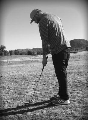 Driving range with beautiful scenery.