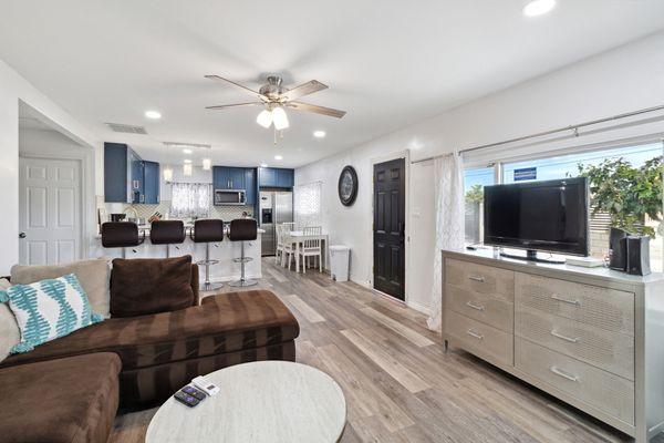 Plenty of space to hang out with friends or family while enjoying the open floor plan of the kitchen and dining ares.