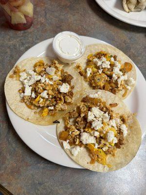 Chorizo and egg breakfast tacos