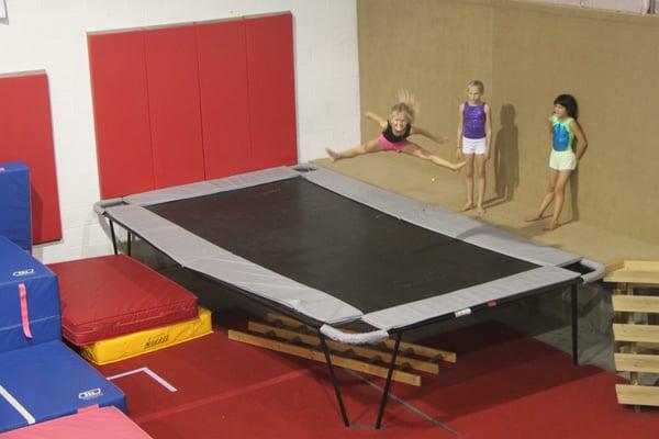 A trampoline at our Colonie gymnastics center!