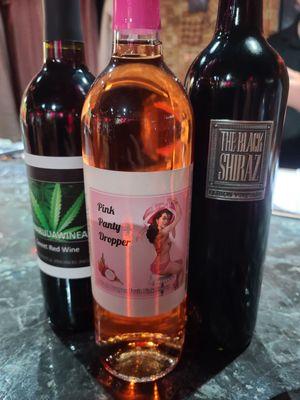 Some of my favorite wines. Pink Panty dropper is a dragon fruit,  the other is  Pomegranate and the Shiraz is a fruitful dry